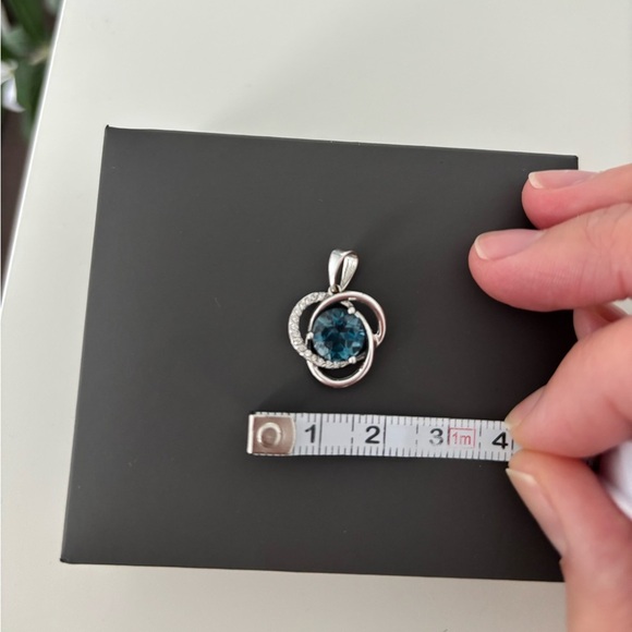 14K Solid White Gold Pendant with London Blue Topaz and Cubic Zirconias - Picture 3 of 4